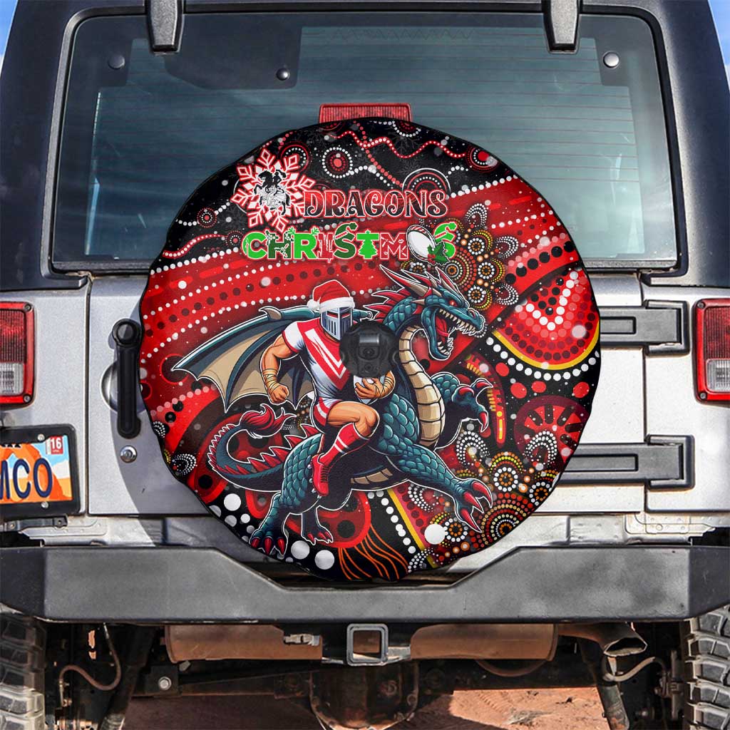 Merry Christmas Dragons Spare Tire Cover Aboriginal Santa Rugby Mascot - St George Illawarra