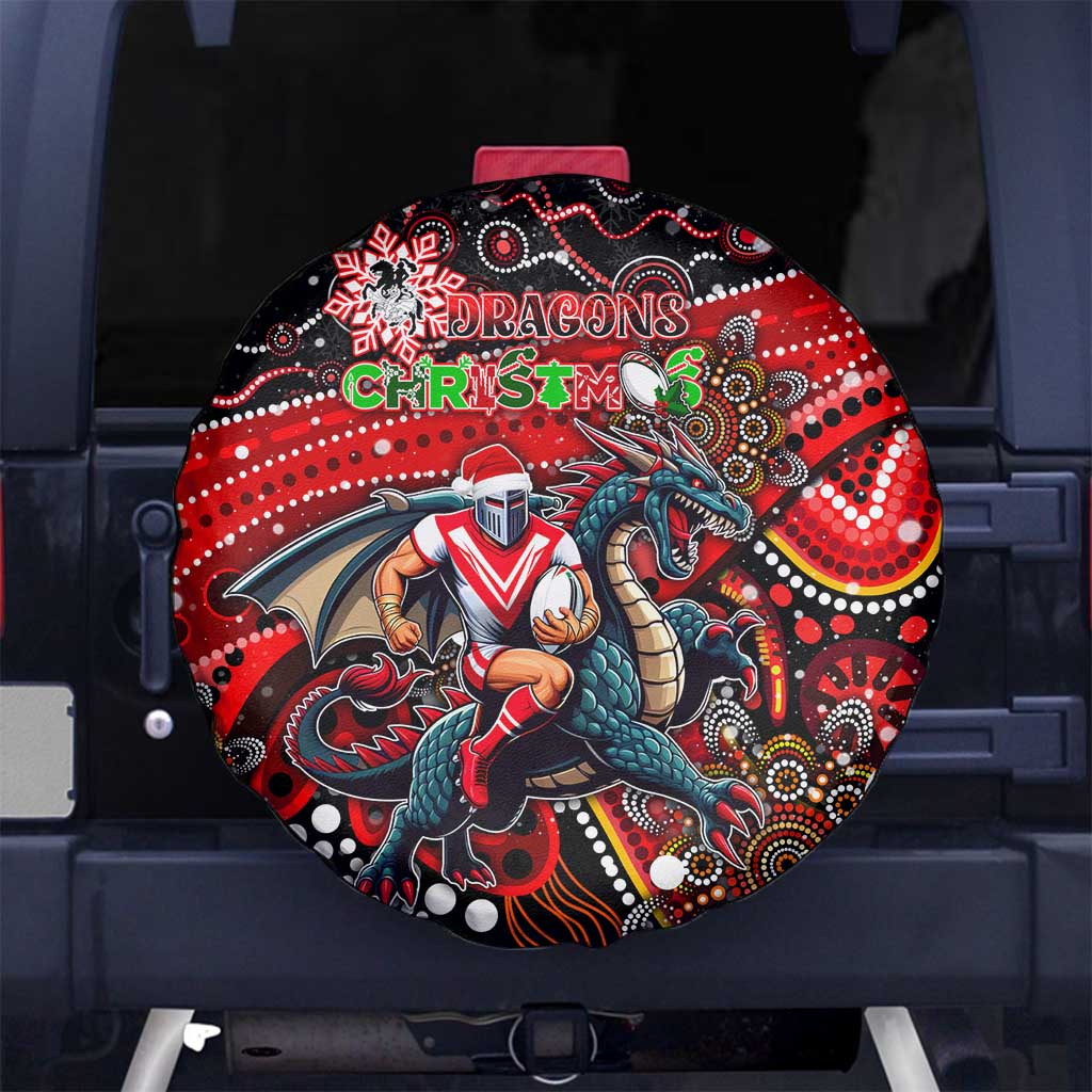 Merry Christmas Dragons Spare Tire Cover Aboriginal Santa Rugby Mascot - St George Illawarra