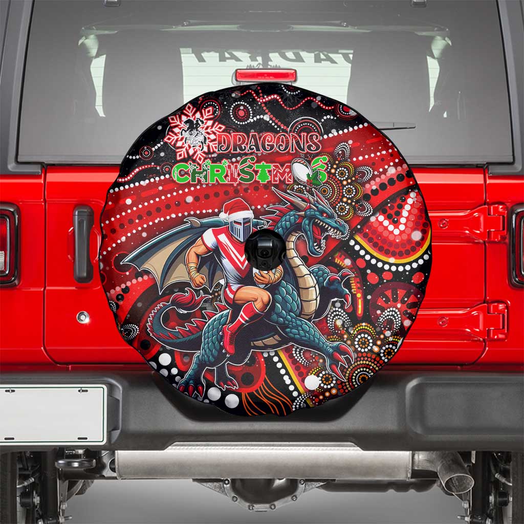 Merry Christmas Dragons Spare Tire Cover Aboriginal Santa Rugby Mascot - St George Illawarra