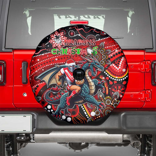 Merry Christmas Dragons Spare Tire Cover Aboriginal Santa Rugby Mascot - St George Illawarra