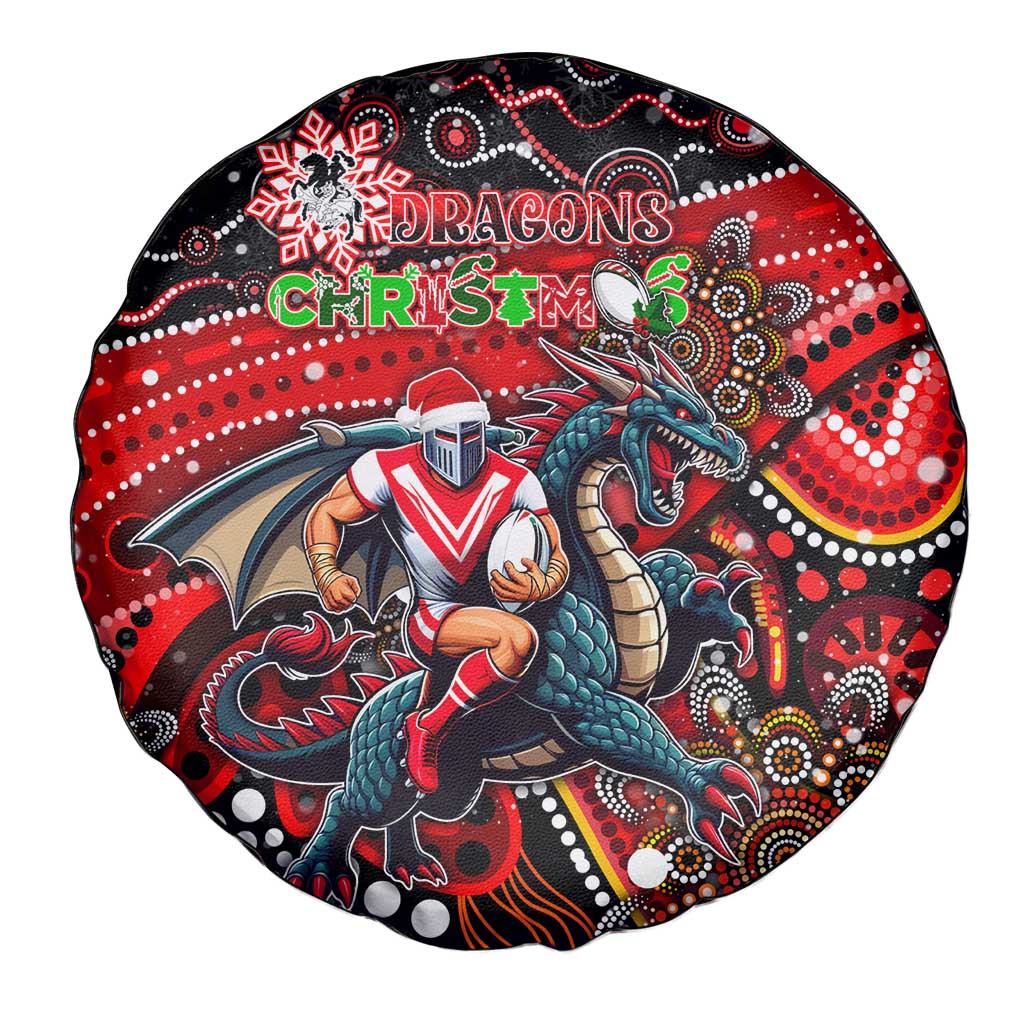 Merry Christmas Dragons Spare Tire Cover Aboriginal Santa Rugby Mascot - St George Illawarra