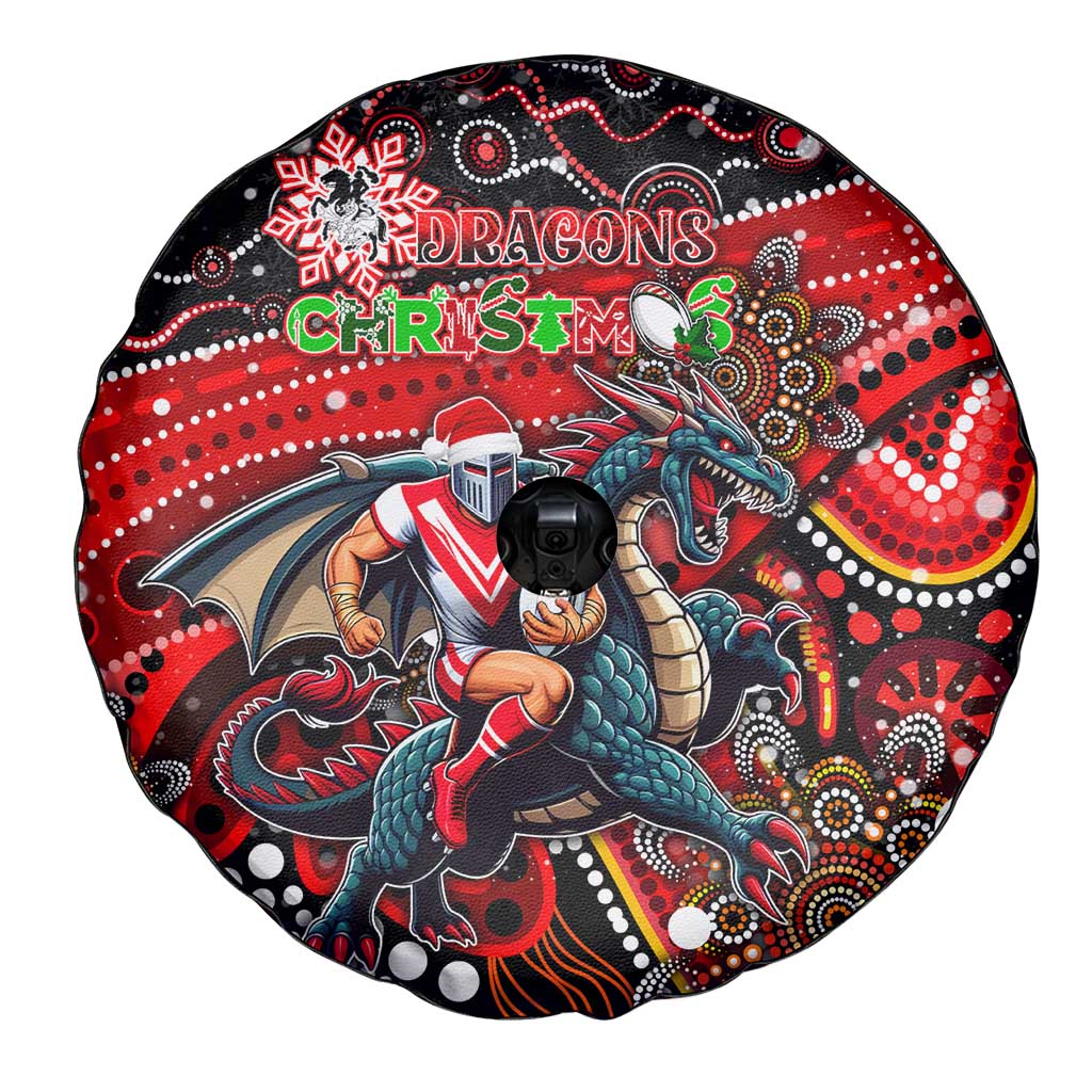 Merry Christmas Dragons Spare Tire Cover Aboriginal Santa Rugby Mascot - St George Illawarra