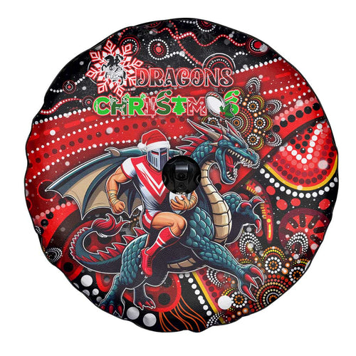 Merry Christmas Dragons Spare Tire Cover Aboriginal Santa Rugby Mascot - St George Illawarra