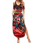 Merry Christmas Dragons Summer Maxi Dress Aboriginal Santa Rugby Mascot - St George Illawarra