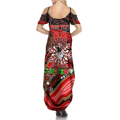 Merry Christmas Dragons Summer Maxi Dress Aboriginal Santa Rugby Mascot - St George Illawarra