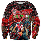 Merry Christmas Dragons Sweatshirt Aboriginal Santa Rugby Mascot - St George Illawarra