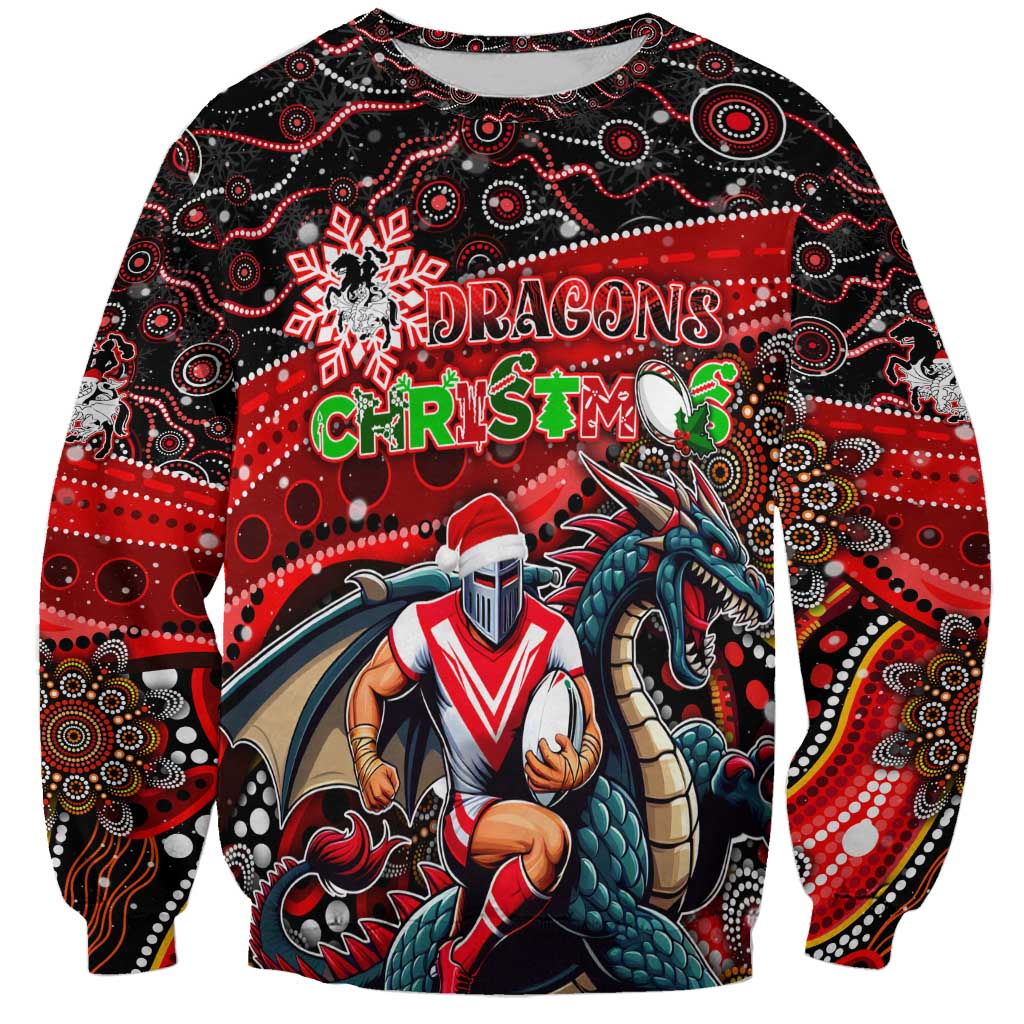 Merry Christmas Dragons Sweatshirt Aboriginal Santa Rugby Mascot - St George Illawarra