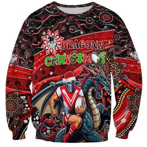Merry Christmas Dragons Sweatshirt Aboriginal Santa Rugby Mascot - St George Illawarra