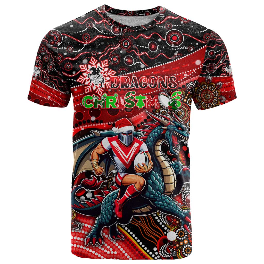Merry Christmas Dragons T Shirt Aboriginal Santa Rugby Mascot - St George Illawarra