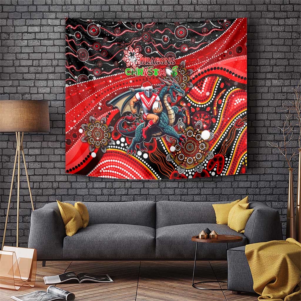 Merry Christmas Dragons Tapestry Aboriginal Santa Rugby Mascot - St George Illawarra