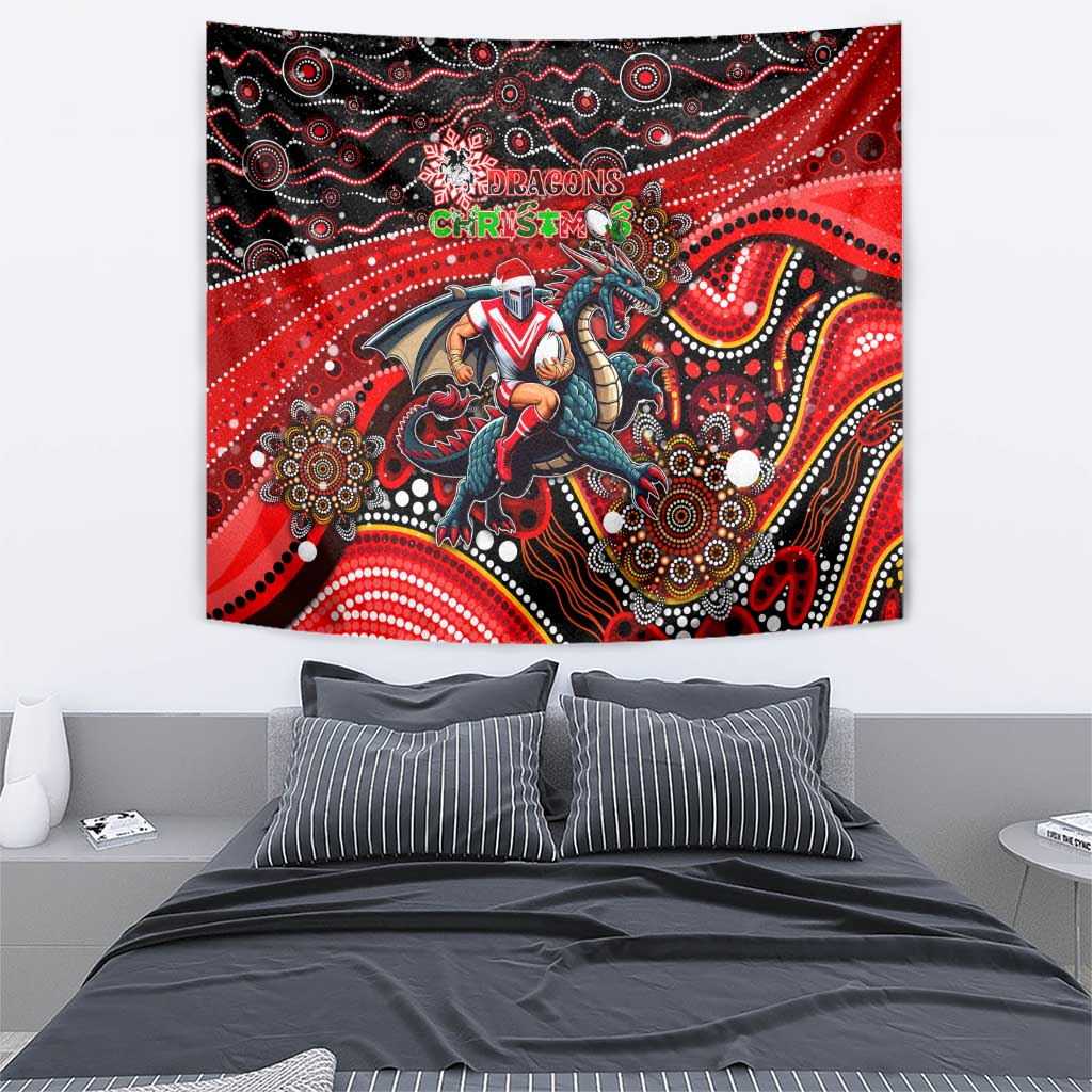 Merry Christmas Dragons Tapestry Aboriginal Santa Rugby Mascot - St George Illawarra