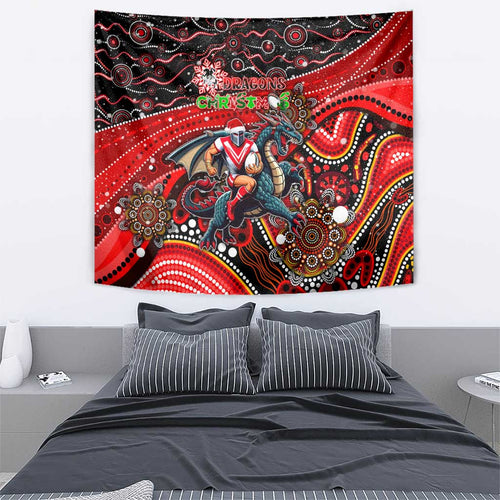 Merry Christmas Dragons Tapestry Aboriginal Santa Rugby Mascot - St George Illawarra