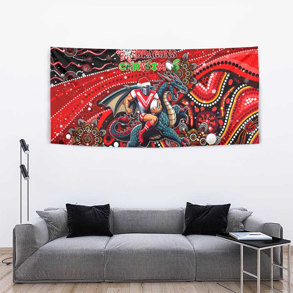Merry Christmas Dragons Tapestry Aboriginal Santa Rugby Mascot - St George Illawarra