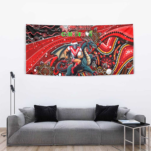 Merry Christmas Dragons Tapestry Aboriginal Santa Rugby Mascot - St George Illawarra