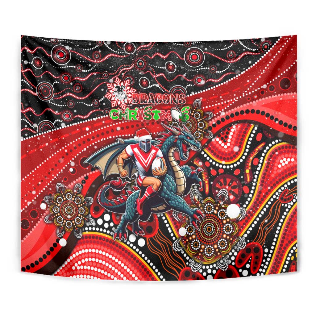 Merry Christmas Dragons Tapestry Aboriginal Santa Rugby Mascot - St George Illawarra