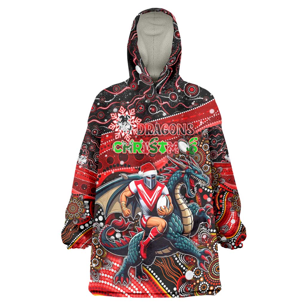Merry Christmas Dragons Wearable Blanket Hoodie Aboriginal Santa Rugby Mascot - St George Illawarra