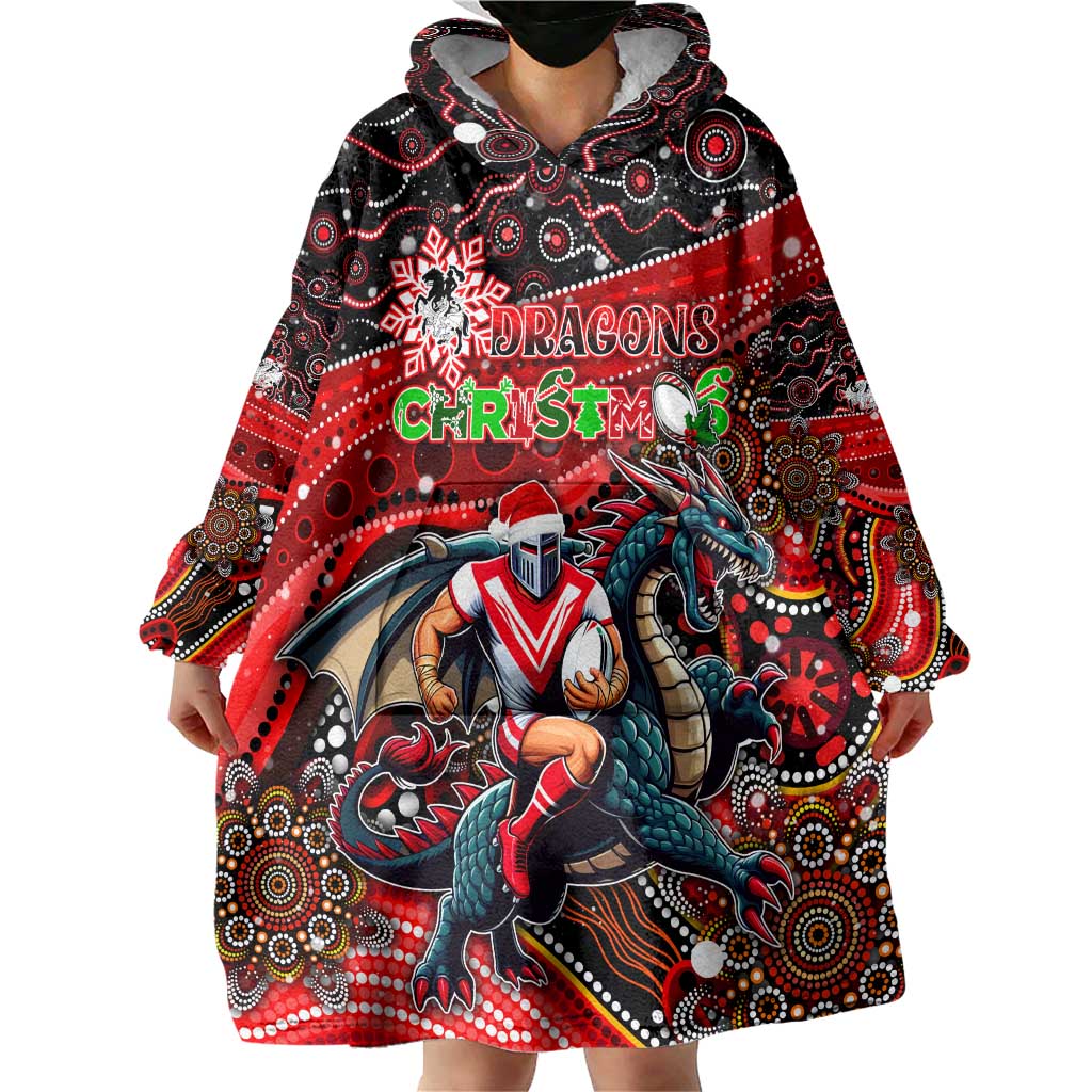Merry Christmas Dragons Wearable Blanket Hoodie Aboriginal Santa Rugby Mascot - St George Illawarra