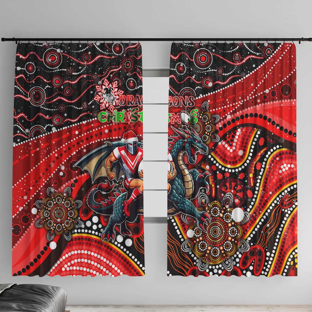 Merry Christmas Dragons Window Curtain Aboriginal Santa Rugby Mascot - St George Illawarra