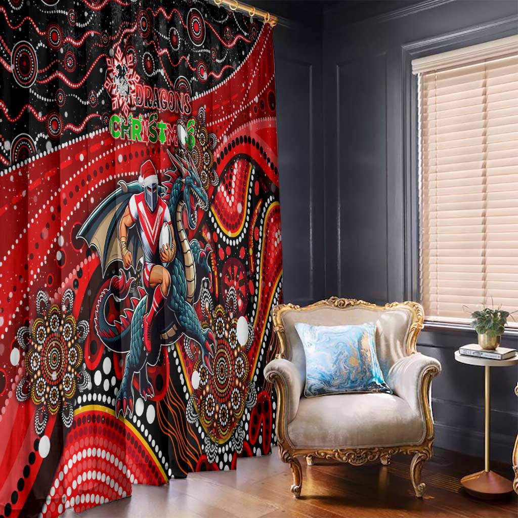 Merry Christmas Dragons Window Curtain Aboriginal Santa Rugby Mascot - St George Illawarra