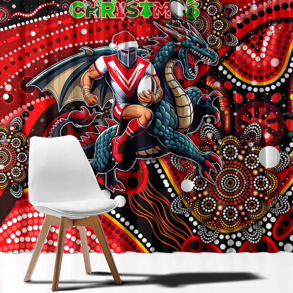 Merry Christmas Dragons Window Curtain Aboriginal Santa Rugby Mascot - St George Illawarra