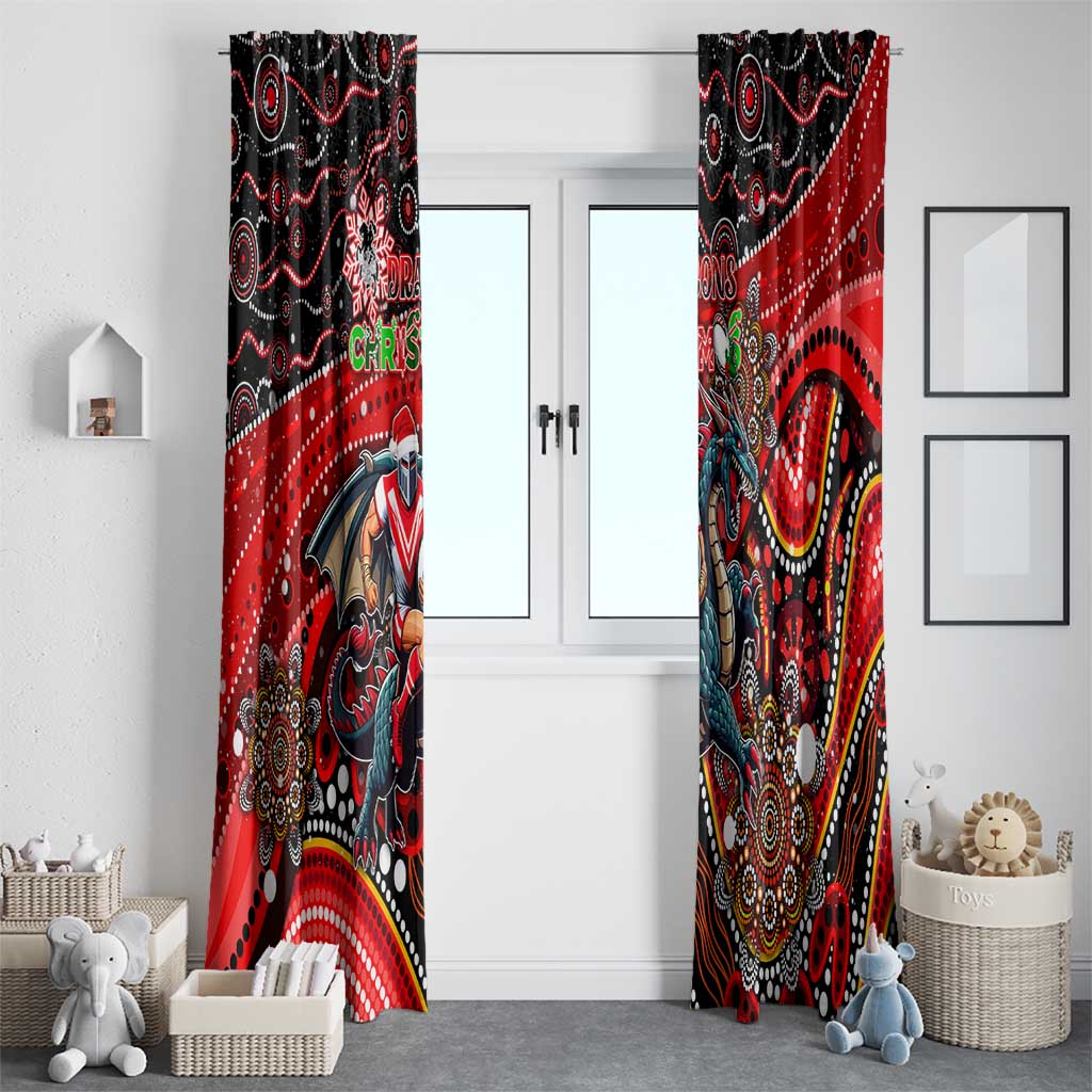 Merry Christmas Dragons Window Curtain Aboriginal Santa Rugby Mascot - St George Illawarra