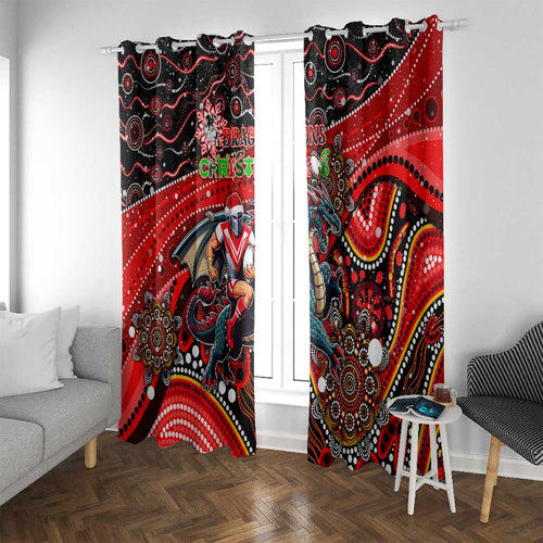 Merry Christmas Dragons Window Curtain Aboriginal Santa Rugby Mascot - St George Illawarra