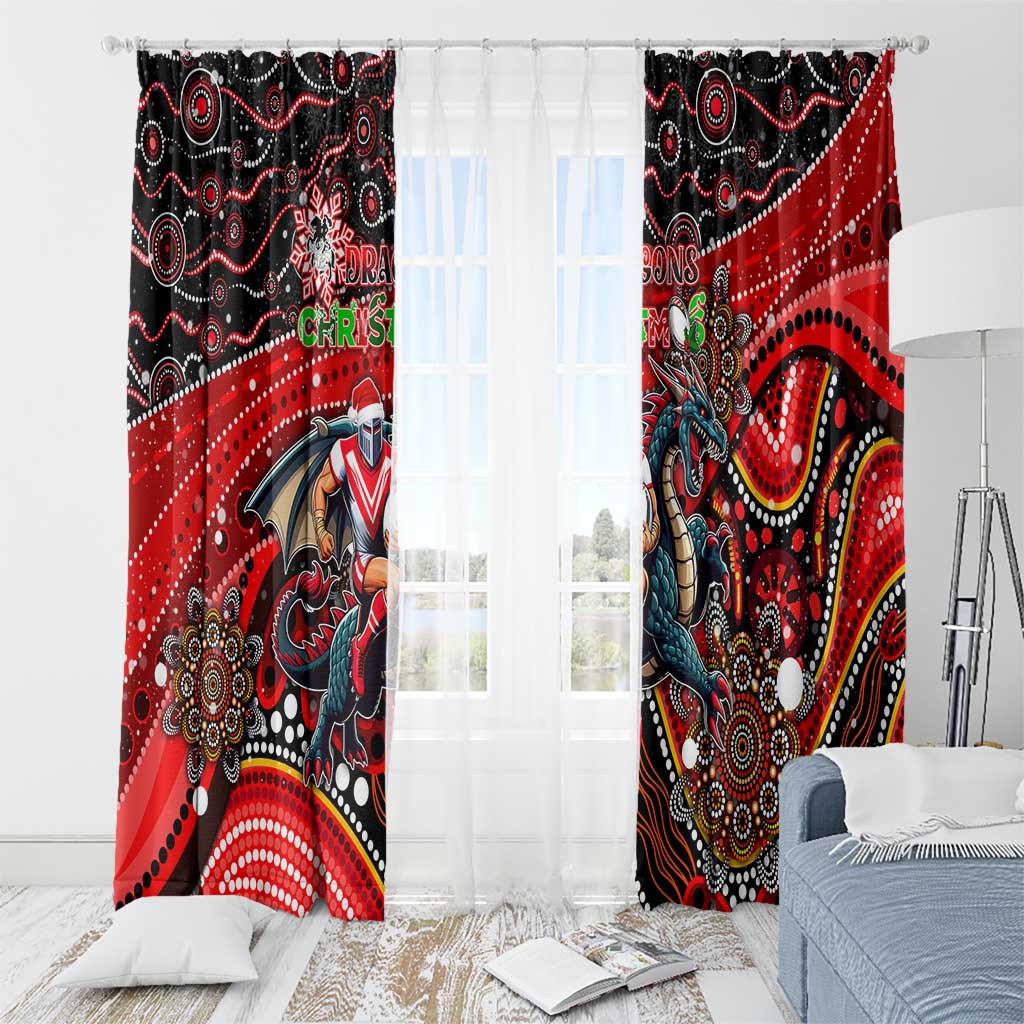 Merry Christmas Dragons Window Curtain Aboriginal Santa Rugby Mascot - St George Illawarra
