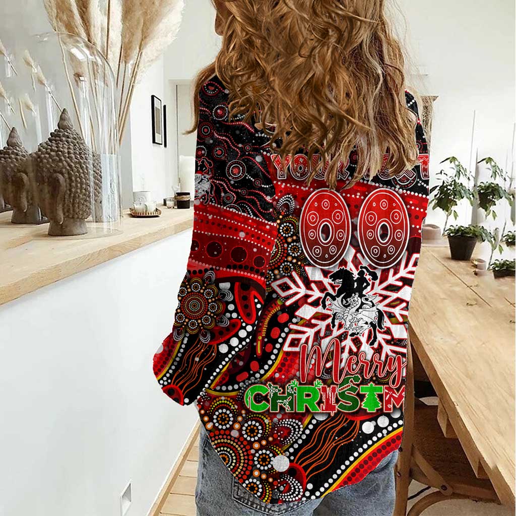 Merry Christmas Dragons Women Casual Shirt Aboriginal Santa Rugby Mascot - St George Illawarra