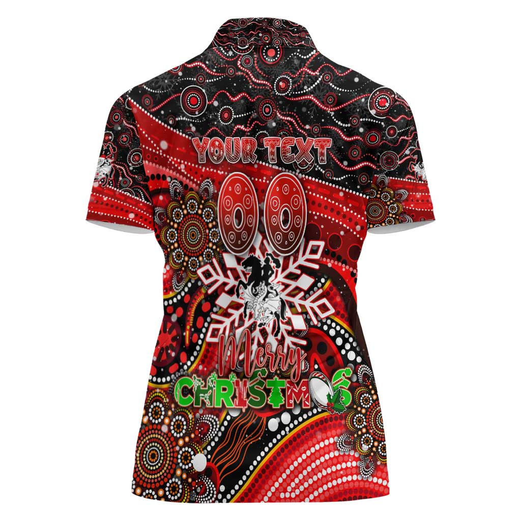 Merry Christmas Dragons Women Polo Shirt Aboriginal Santa Rugby Mascot - St George Illawarra