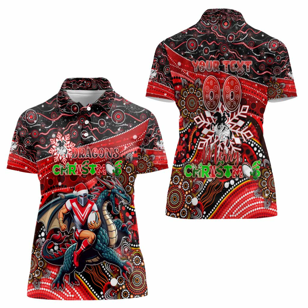 Merry Christmas Dragons Women Polo Shirt Aboriginal Santa Rugby Mascot - St George Illawarra