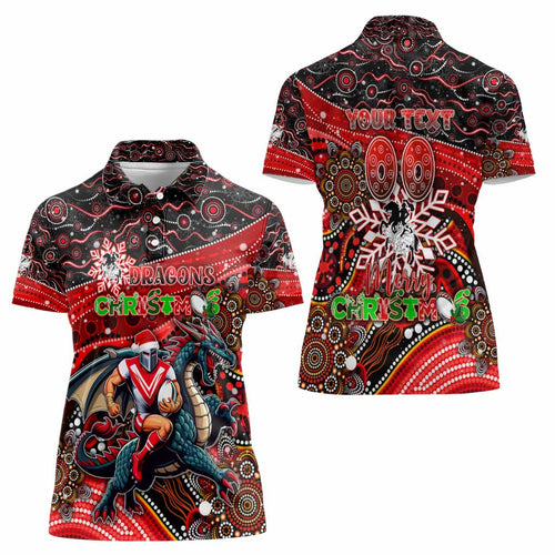 Merry Christmas Dragons Women Polo Shirt Aboriginal Santa Rugby Mascot - St George Illawarra