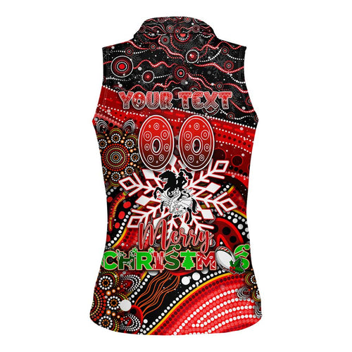 Merry Christmas Dragons Women Sleeveless Polo Shirt Aboriginal Santa Rugby Mascot - St George Illawarra