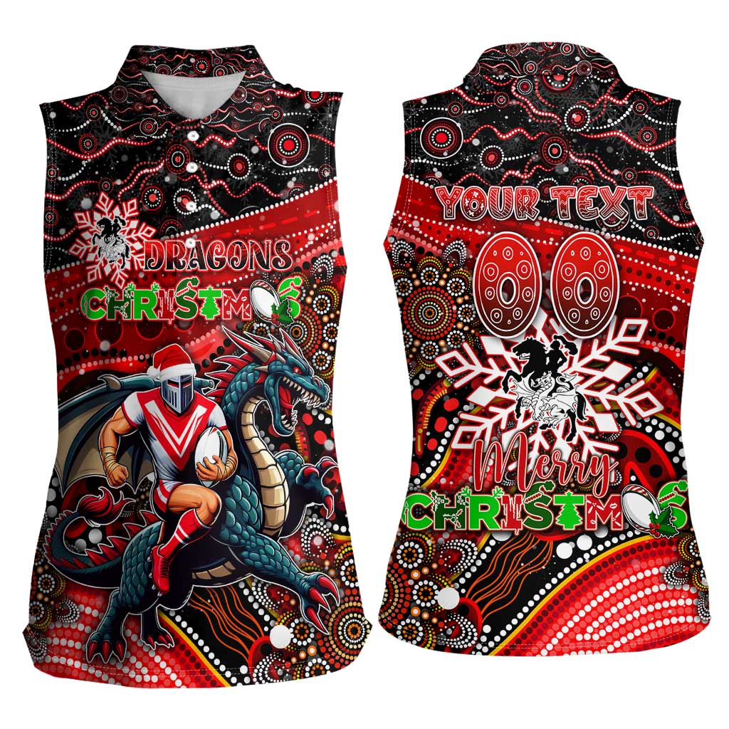 Merry Christmas Dragons Women Sleeveless Polo Shirt Aboriginal Santa Rugby Mascot - St George Illawarra