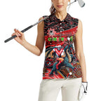 Merry Christmas Dragons Women Sleeveless Polo Shirt Aboriginal Santa Rugby Mascot - St George Illawarra