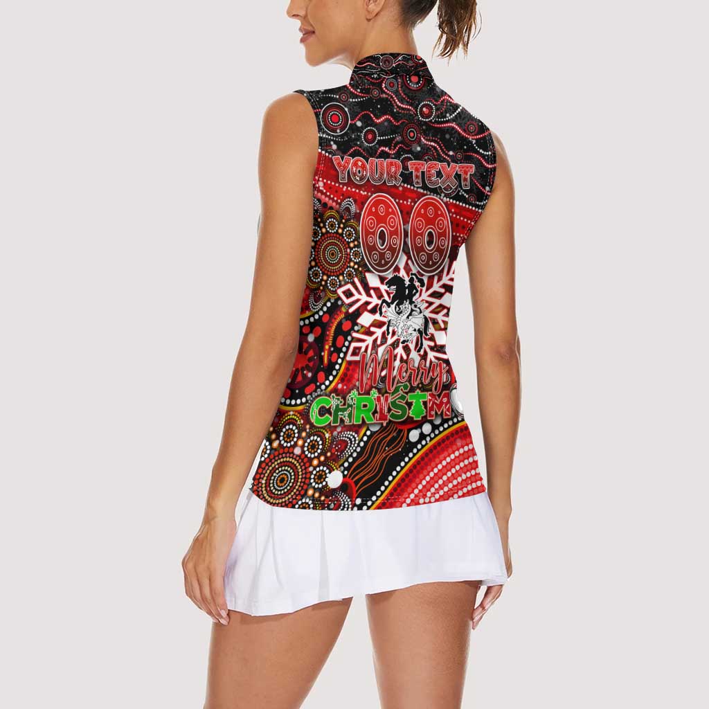 Merry Christmas Dragons Women Sleeveless Polo Shirt Aboriginal Santa Rugby Mascot - St George Illawarra