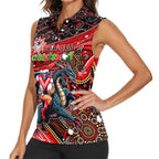 Merry Christmas Dragons Women Sleeveless Polo Shirt Aboriginal Santa Rugby Mascot - St George Illawarra