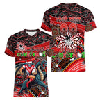 Merry Christmas Dragons Women V-Neck T-Shirt Aboriginal Santa Rugby Mascot - St George Illawarra