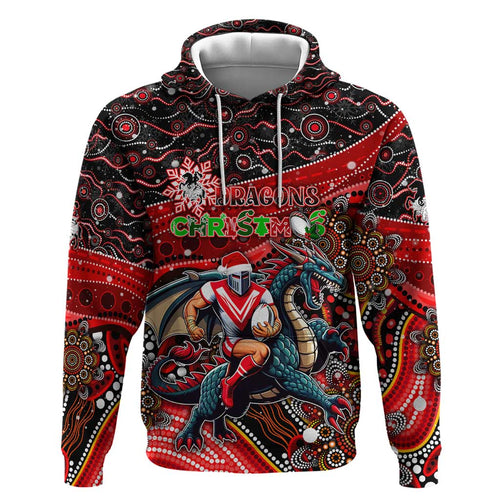 Merry Christmas Dragons Zip Hoodie Aboriginal Santa Rugby Mascot - St George Illawarra