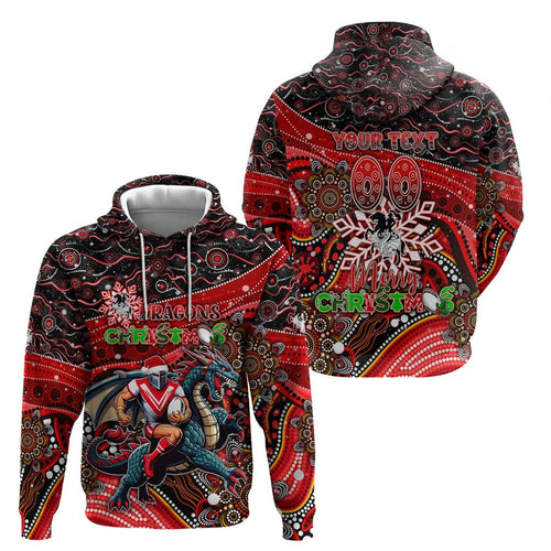 Merry Christmas Dragons Zip Hoodie Aboriginal Santa Rugby Mascot - St George Illawarra