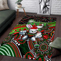 Merry Christmas Rabbitohs Area Rug Aboriginal Santa Rugby Mascot - South Sydney Bunnies