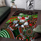 Merry Christmas Rabbitohs Area Rug Aboriginal Santa Rugby Mascot - South Sydney Bunnies