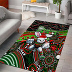 Merry Christmas Rabbitohs Area Rug Aboriginal Santa Rugby Mascot - South Sydney Bunnies