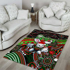 Merry Christmas Rabbitohs Area Rug Aboriginal Santa Rugby Mascot - South Sydney Bunnies