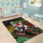 Merry Christmas Rabbitohs Area Rug Aboriginal Santa Rugby Mascot - South Sydney Bunnies