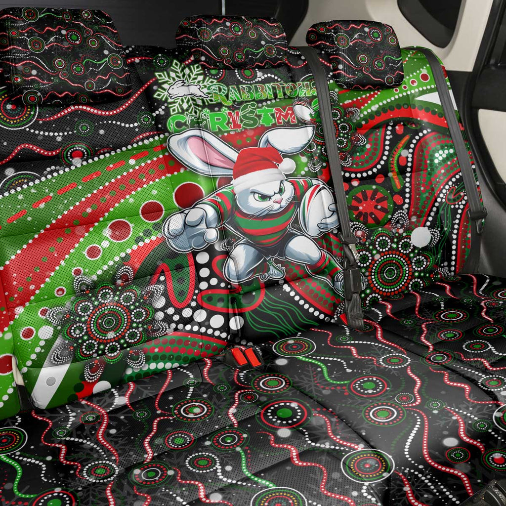 Merry Christmas Rabbitohs Back Car Seat Cover Aboriginal Santa Rugby Mascot - South Sydney Bunnies