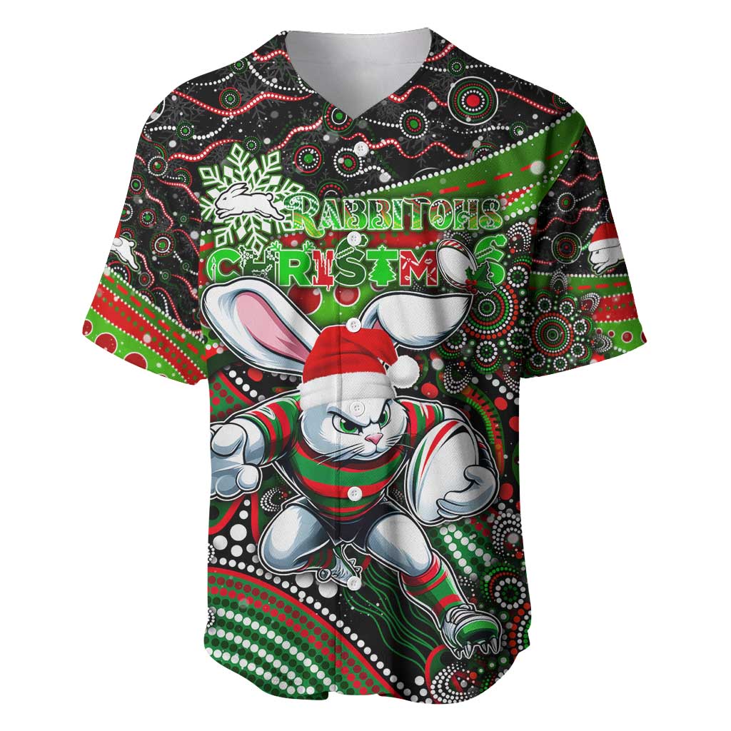 Merry Christmas Rabbitohs Baseball Jersey Aboriginal Santa Rugby Mascot - South Sydney Bunnies