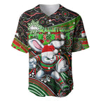Merry Christmas Rabbitohs Baseball Jersey Aboriginal Santa Rugby Mascot - South Sydney Bunnies
