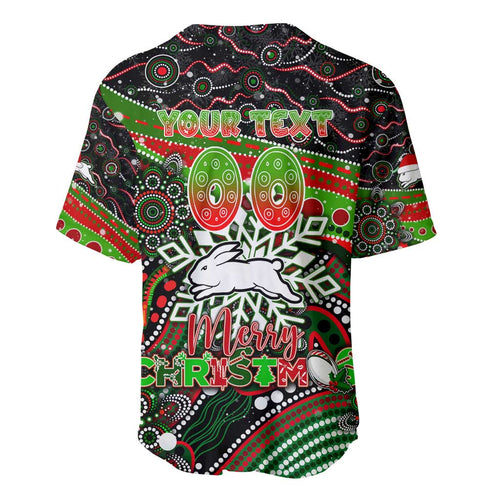 Merry Christmas Rabbitohs Baseball Jersey Aboriginal Santa Rugby Mascot - South Sydney Bunnies