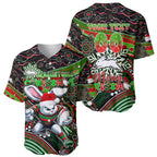 Merry Christmas Rabbitohs Baseball Jersey Aboriginal Santa Rugby Mascot - South Sydney Bunnies