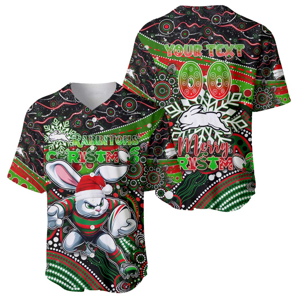 Merry Christmas Rabbitohs Baseball Jersey Aboriginal Santa Rugby Mascot - South Sydney Bunnies